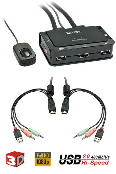Lindy Compact 2 Port KVM Switch - Switch KVM - 2 x KVM / audio / USB - 1 utente locale - desktop