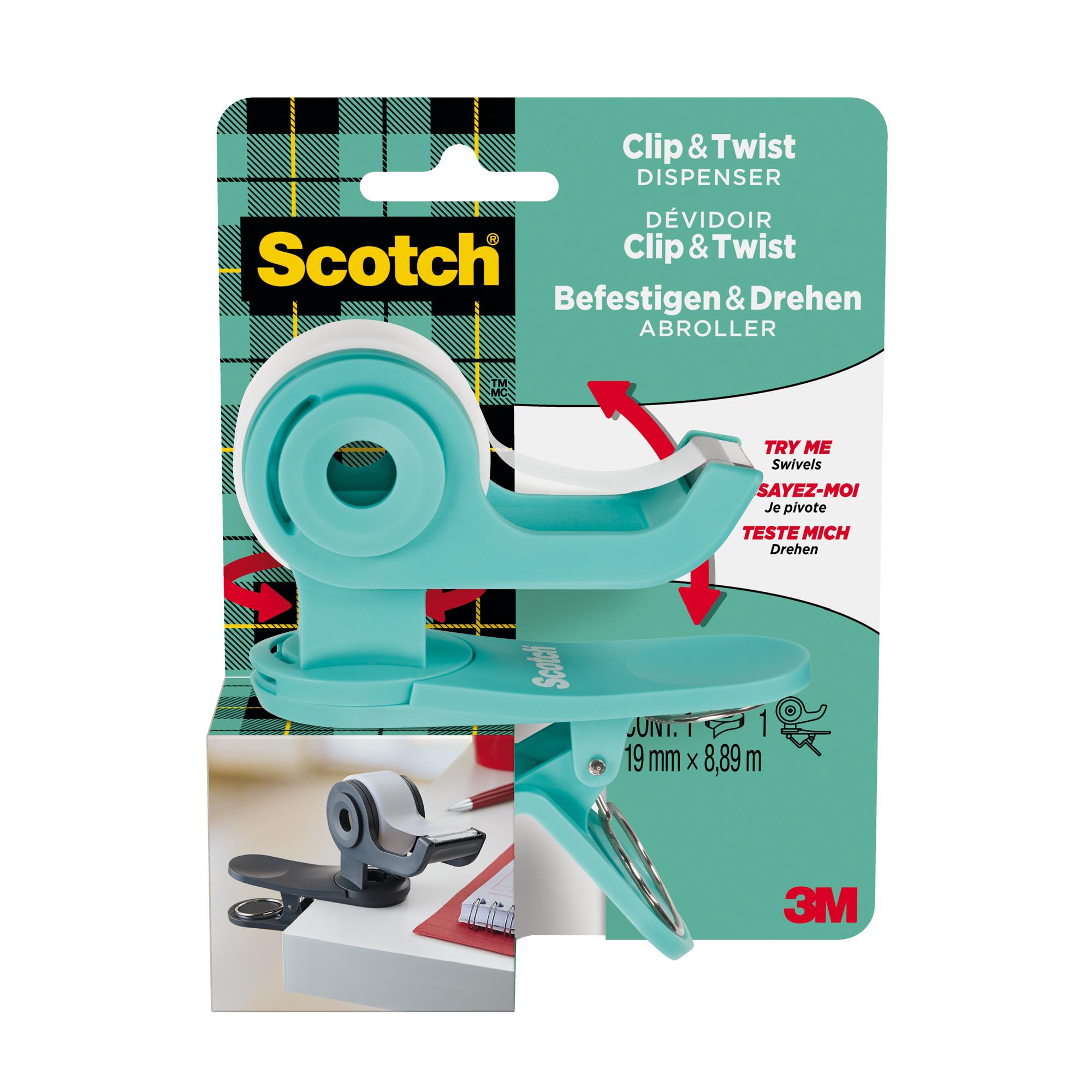 Dispenser Clip & Twist per nastro adesivo Magic - rotolo incluso da 1,9 cm x 9,8 m - menta - Scotch