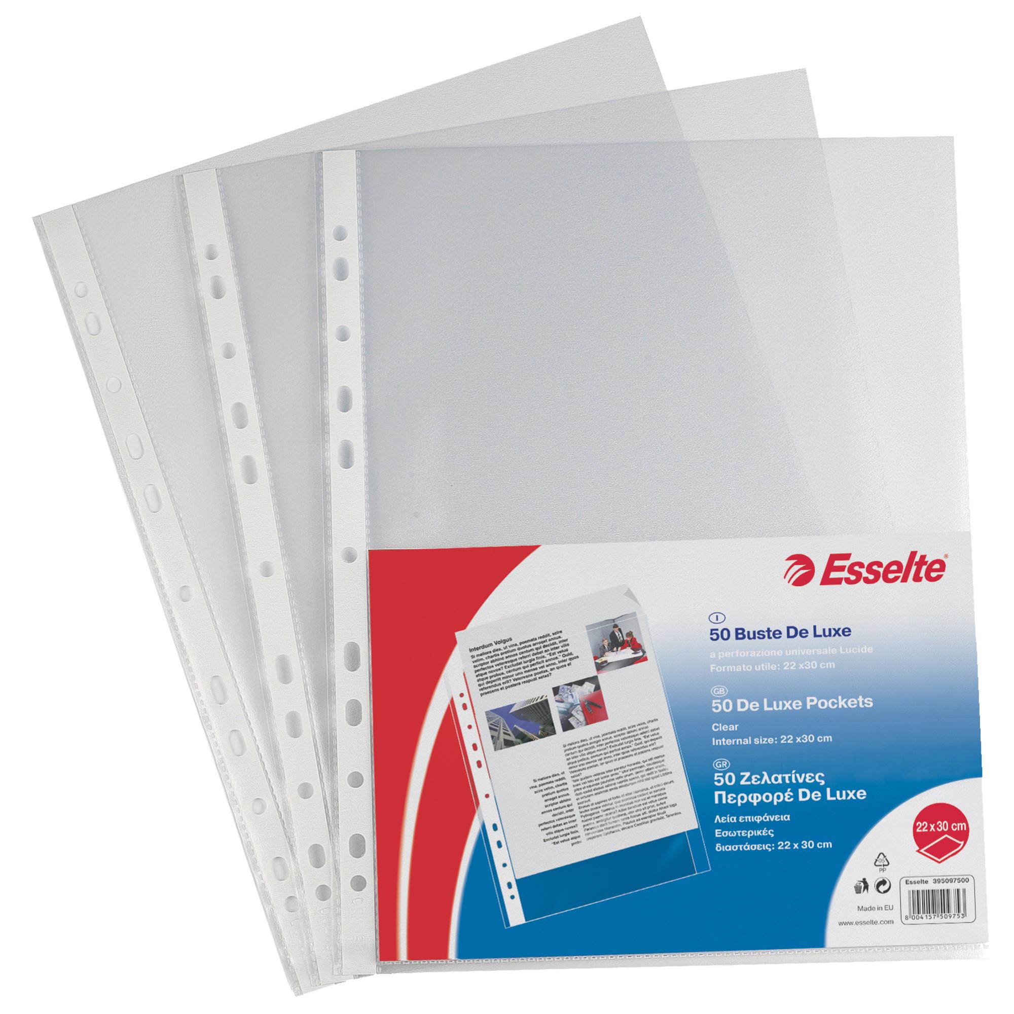Buste forate CopySafe - DeLuxe - liscio - 22 x 30 cm - trasparente - Esselte - conf. 50 pezzi