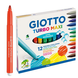 GIOTTO TURBO MAXI PENNARELLI LAVABILI ATOSSICI PUNTA MAXI COLORI ASSORTITI CONF. 12 Pz.