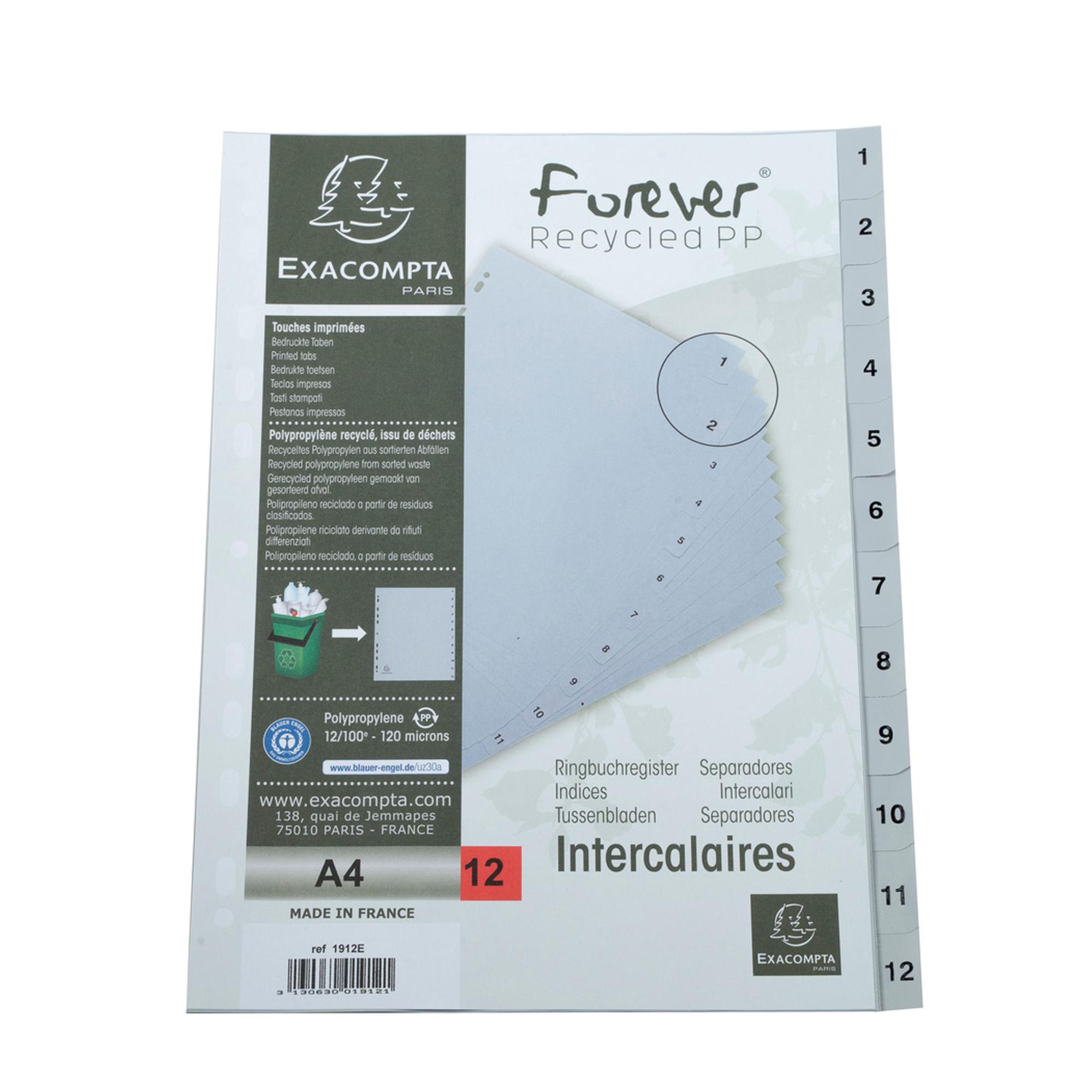 Intercalare numerico - PP riciclato - A4 - 12 tasti - grigio - Exacompta