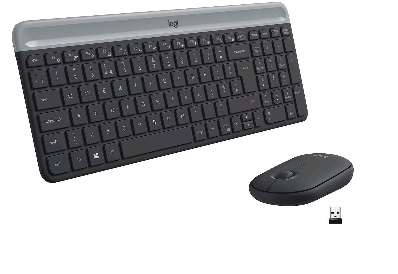 Logitech Slim Wireless Combo MK470 - Set mouse e tastiera - senza fili - 2.4 GHz - QWERTY - italiana - grafite