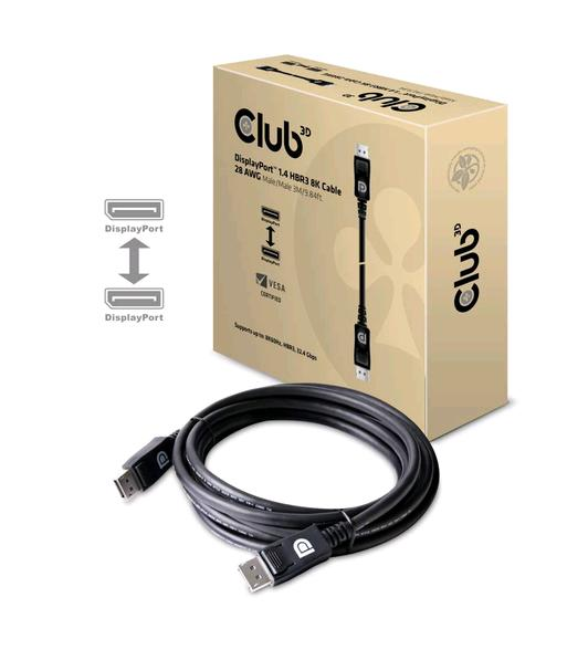 CLUB3D CAVO DISPLAYPORT 1.4 HBR3 MASCHIO/MASCHIO 3MT 8K 28AWG BLACK