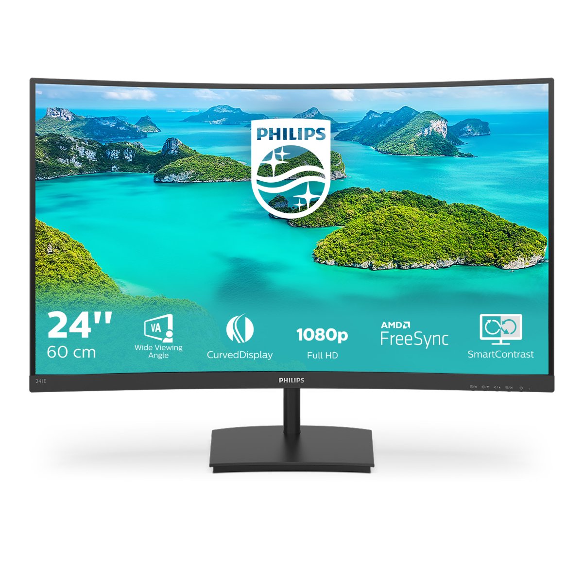 Philips E-line 241E1SCA - Monitor a LED - curvato - 24" (23.6" visualizzabile) - 1920 x 1080 Full HD (1080p) @ 75 Hz - VA - 250 cd/m² - 3000:1 - 4 ms - HDMI, VGA - altoparlanti - nero testurizzato
