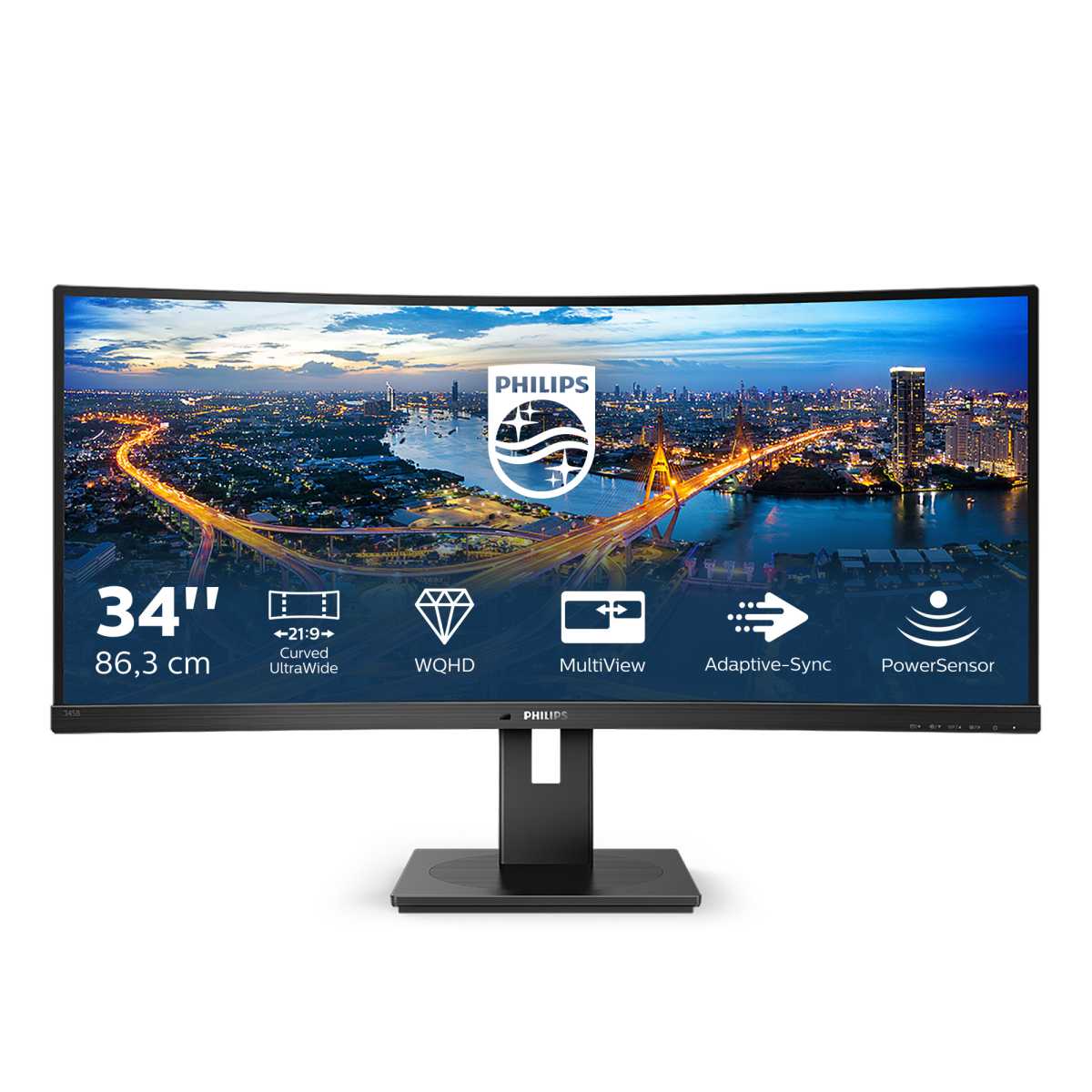 Philips B Line 345B1C - Monitor a LED - curvato - 34" - 3440 x 1440 WQHD @ 100 Hz - VA - 300 cd/m² - 3000:1 - 5 ms - 2xHDMI, DisplayPort - altoparlanti - black texture