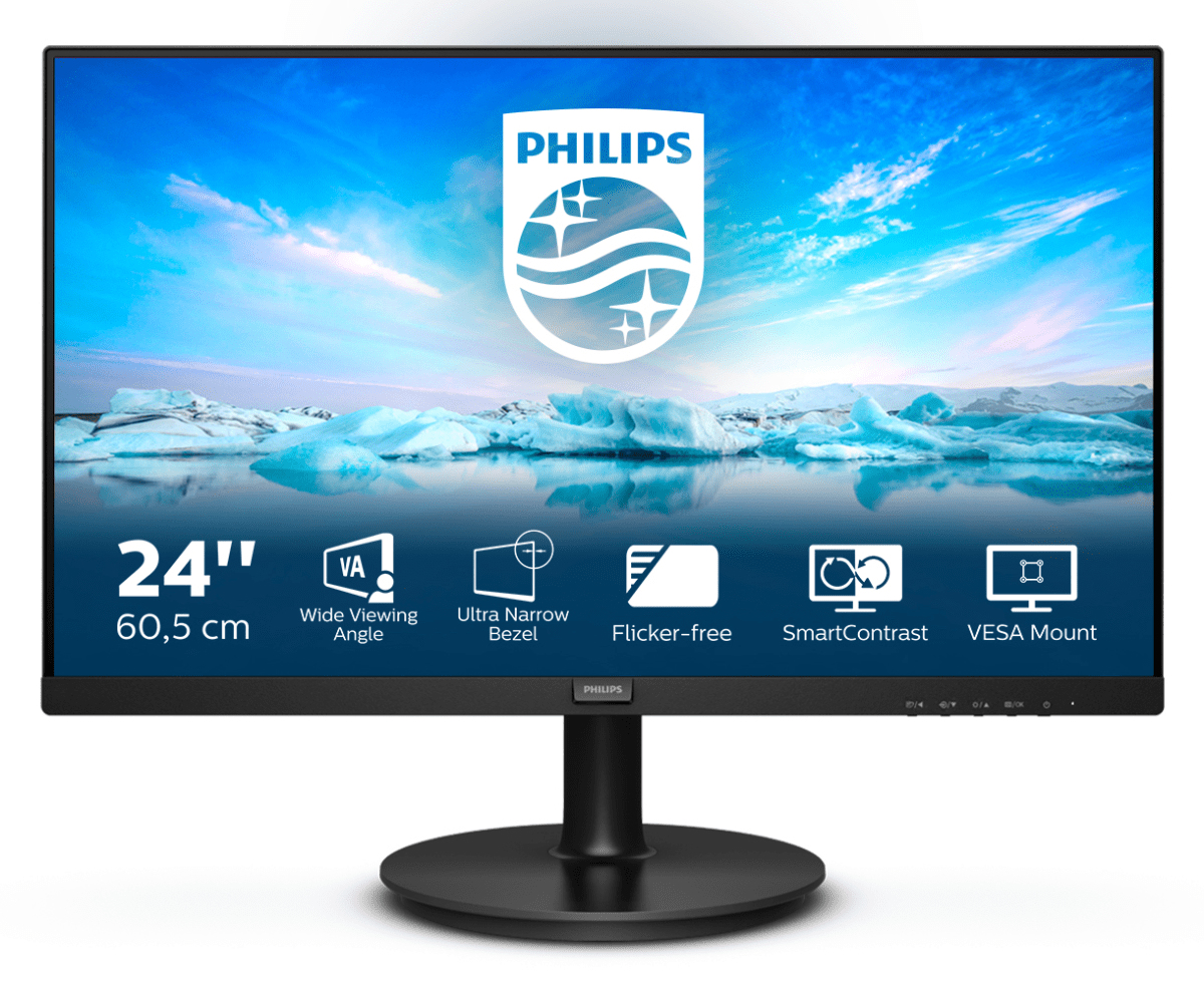 Philips V-line 241V8LA - Monitor a LED - 24" (23.8" visualizzabile) - 1920 x 1080 Full HD (1080p) @ 75 Hz - VA - 250 cd/m² - 3000:1 - 4 ms - HDMI, VGA - altoparlanti - nero testurizzato