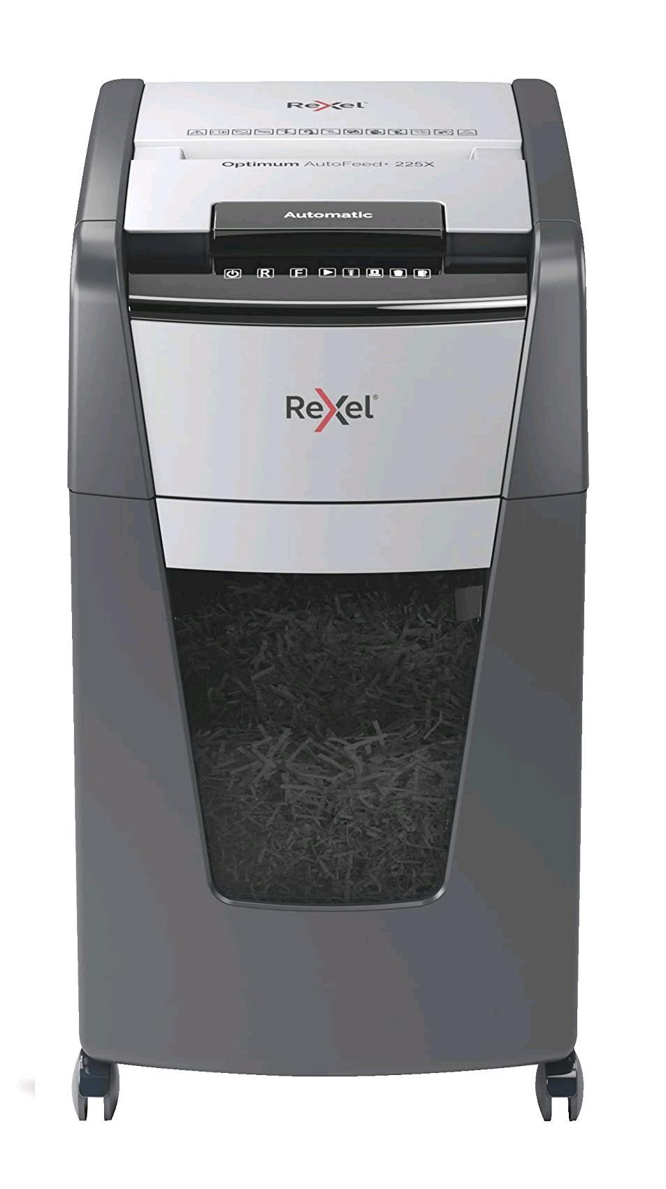 REXEL DISTRUGGIDOCUMENTI AUTOMATICO A FRAMMENTO 225 FOGLI CAPACITA' …