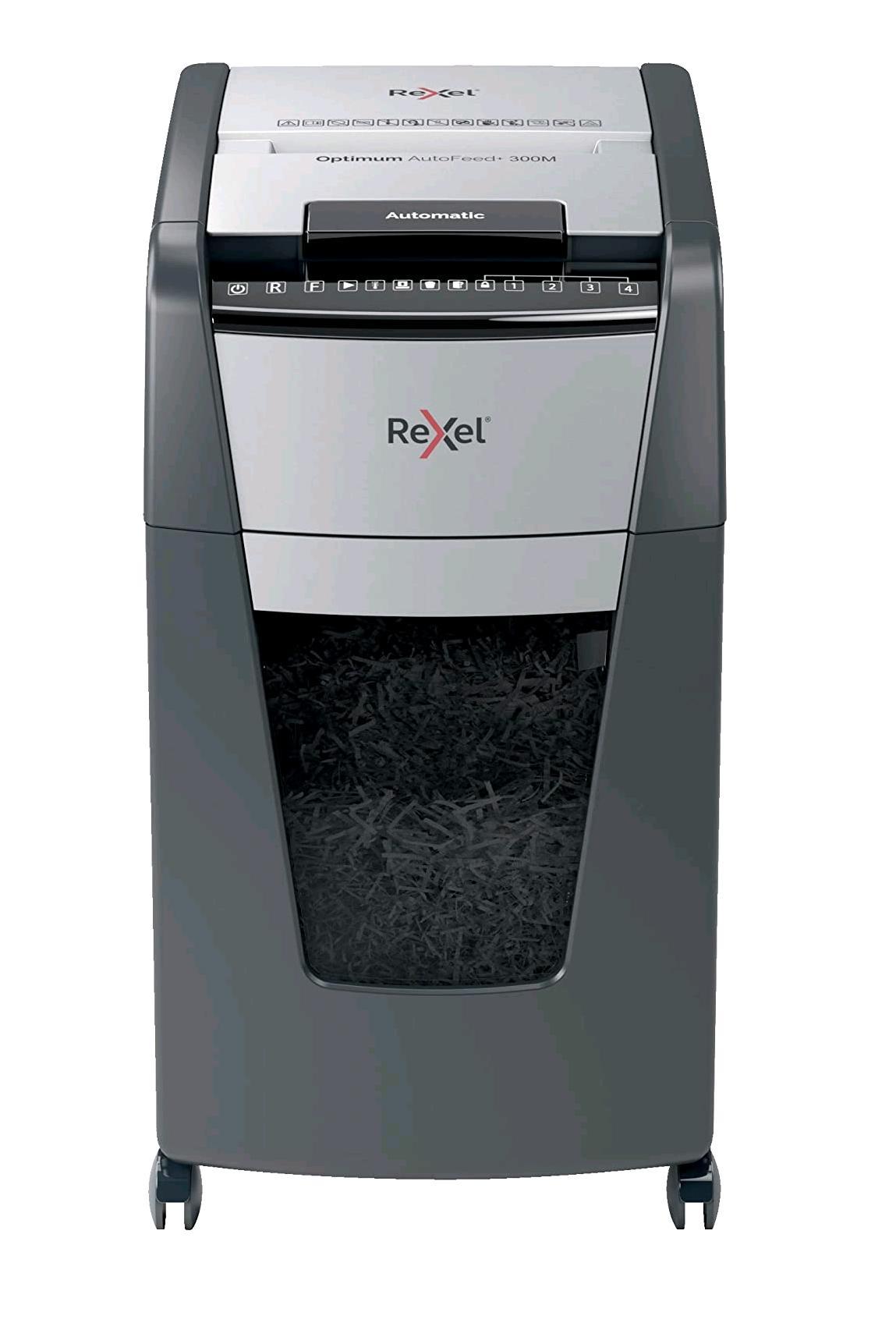 REXEL DISTRUGGIDOCUMENTI AUTOMATICO A MICROFRAMMENTO 300 FOGLI CAPACITA' …